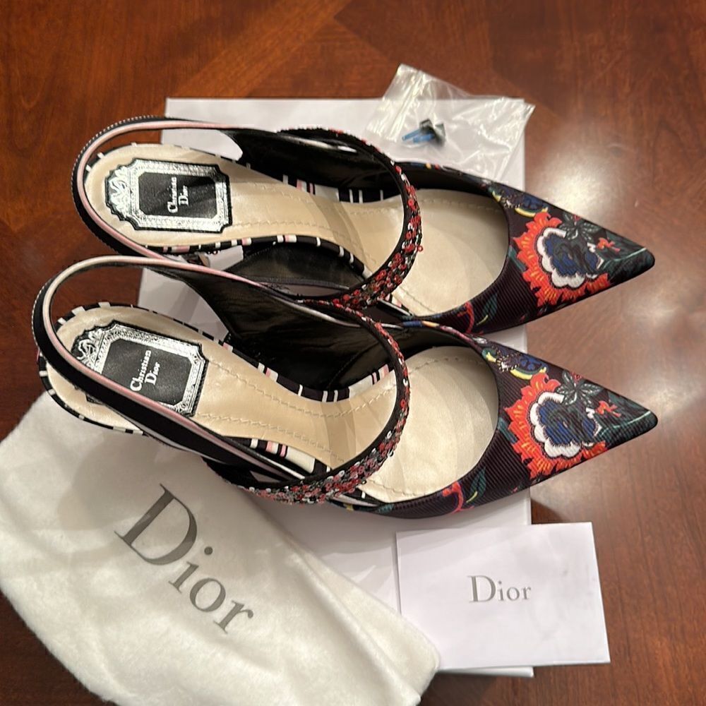 Christian Dior floral satin printed slingback pumps size 41,5, NIB - Picture 3 of 13